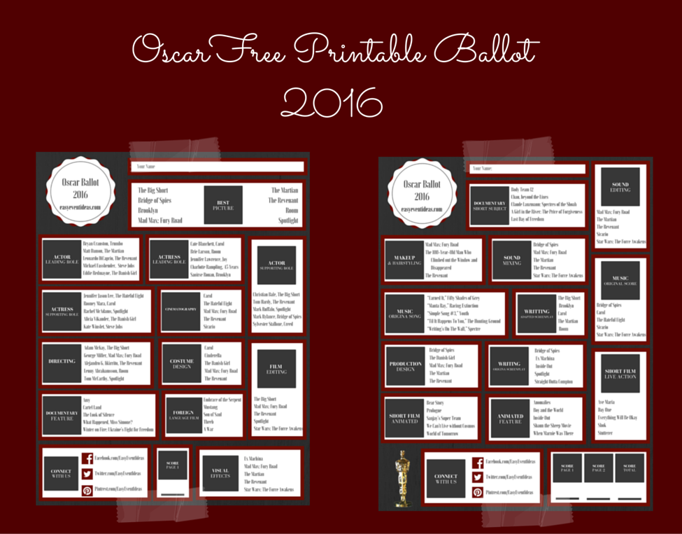 FREE Printable Oscar Ballot 2016 – Easy Event Ideas