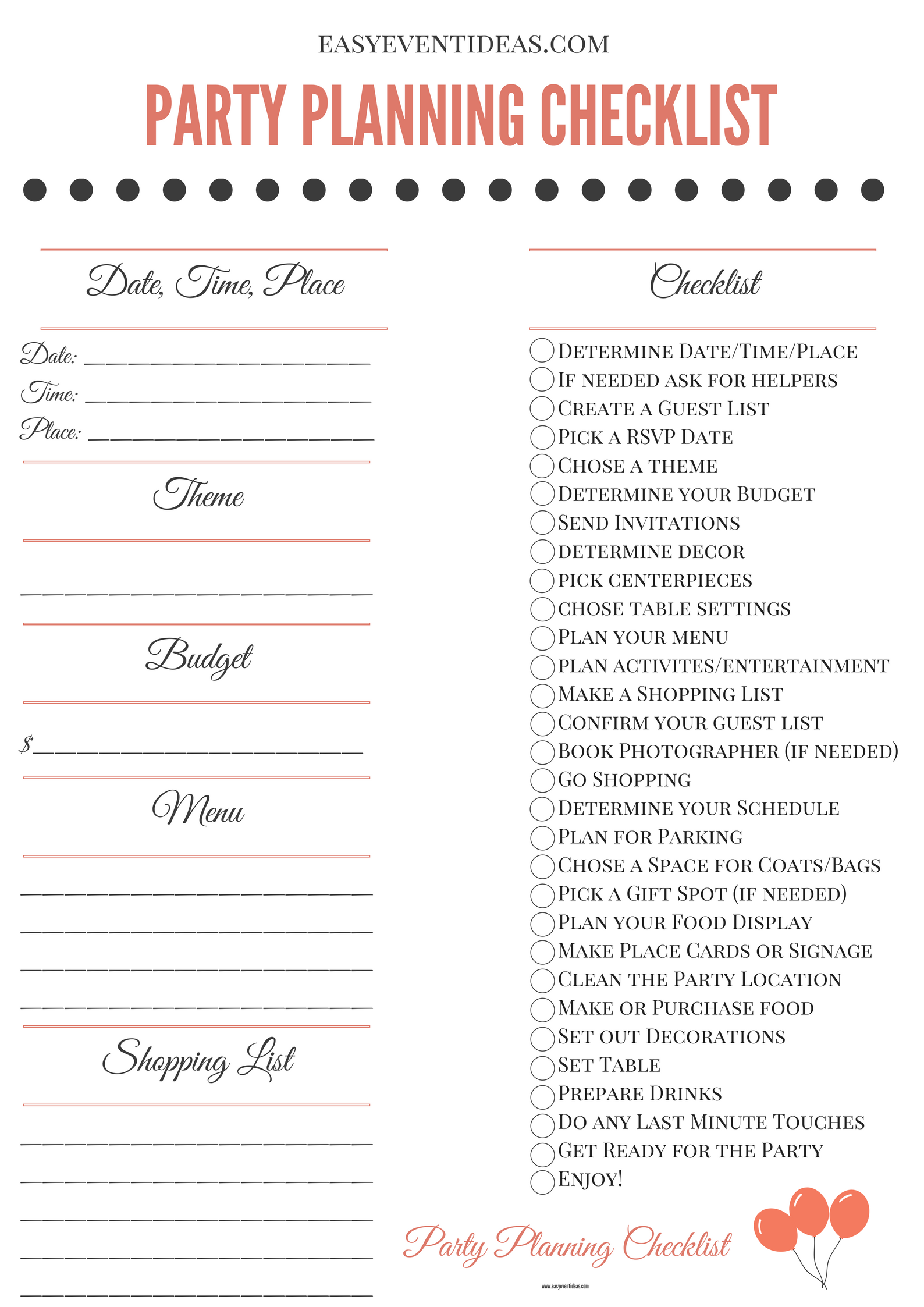 Printable Party Planning Checklist Easy Event Ideas